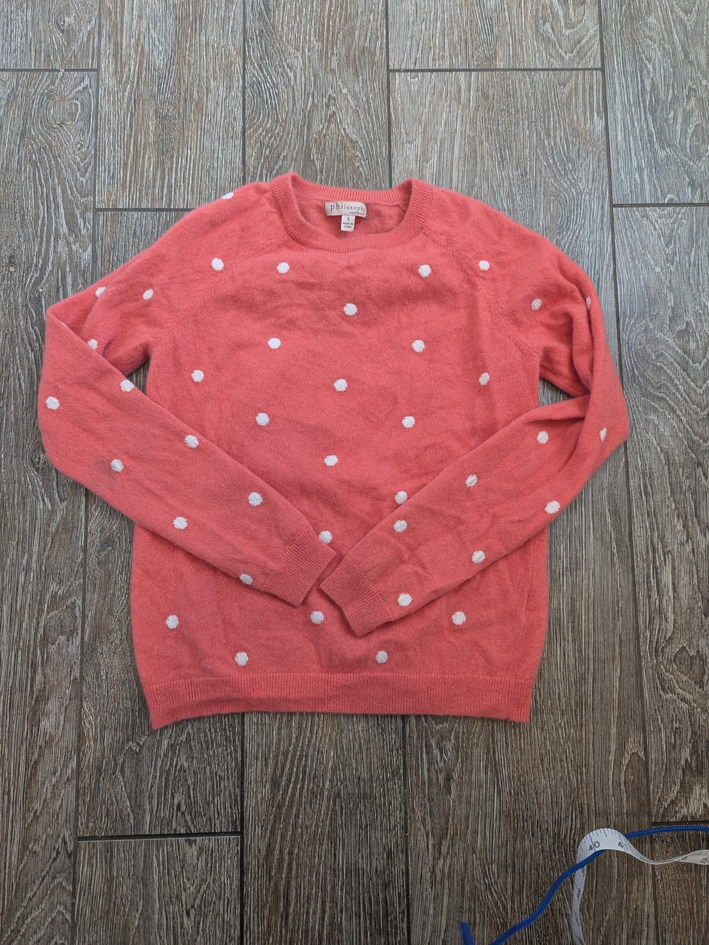 Philosophy Cashmere Sweater Small Coral Pink Polka Dot Crew Neck Cozy